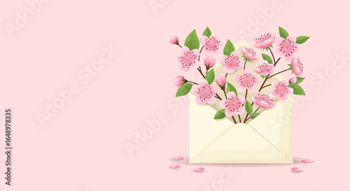 Floral Delivery Springtime Blossoms Overflowing From An Open Envelope