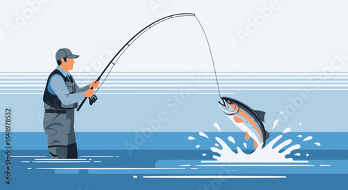 Fisherman Enjoying A Catch In The River During A Fishing Adventure Trip
