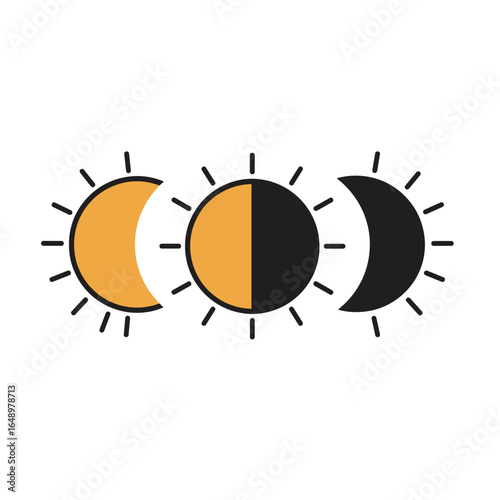 Solar phases illustration with sun icon representing Autumn equinox day  