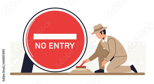 Forbidden Archeology Man Clears Ancient Site Past No Entry Icon Concept