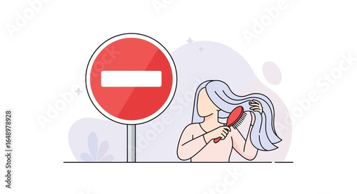 Forbidden Beauty: A Woman Brushing Her Hair With A 'Do Not Enter' Sign