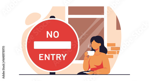 Forbidden Entry, Relaxing Coffee Break, Enjoying Moments Against Regulations