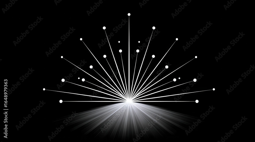 Fototapeta premium Abstract light rays emerging from a central point against a dark background.