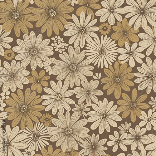 Wallpaper Mural neutral tan 70s floral seamless vector pattern editable and separable Torontodigital.ca