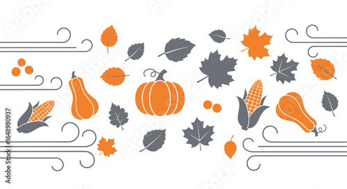 Gentle Autumnal Breeze With Scattered Orange Pumpkins And Fall Leaves
