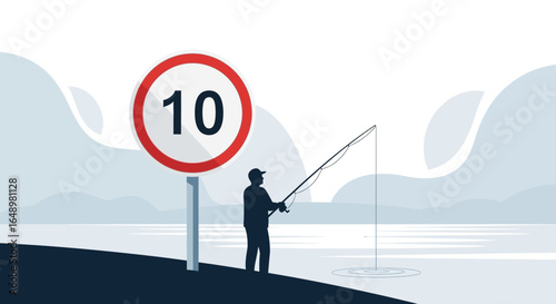 Fishing Enthusiast Reeling Near A Restricted Speed Zone Ten Sign Graphic