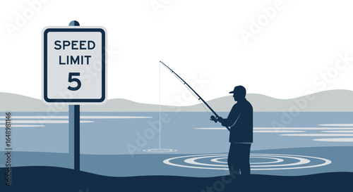 Fishing Excursion Near A Sign Indicating A Maximum Boat Speed Of Five Knots