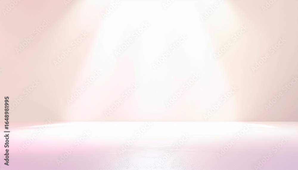 Fototapeta premium Clean and modern studio background with a soft pink and purple gradient wall, illuminated by a bright overhead spotlight, ideal for product presentations and minimalist displays.