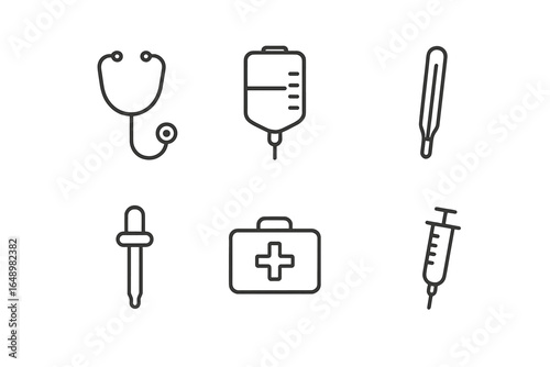 Medical equipment and tools designed for healthcare professionals in a simple and clean layout