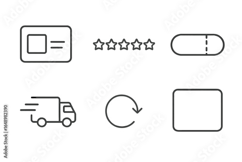 Delivery truck and health-related icons illustrating service feedback and medication processes