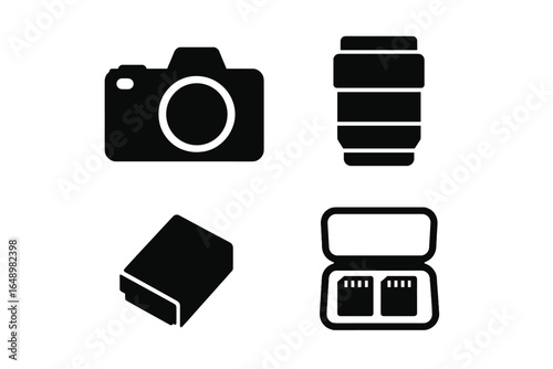 Equipment for photography including camera, lens, storage cards, and notebook with focus on creating memorable visuals