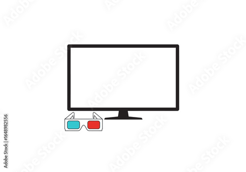 Flat Screen Television with 3D Glasses Illustration.