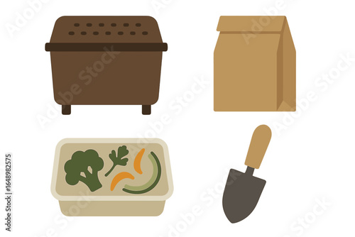 Gardening tools and supplies for growing vegetables and herbs at home in a sustainable way