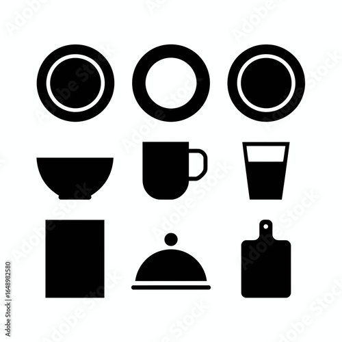 Collection of kitchenware and dining items silhouette isolated on white background
