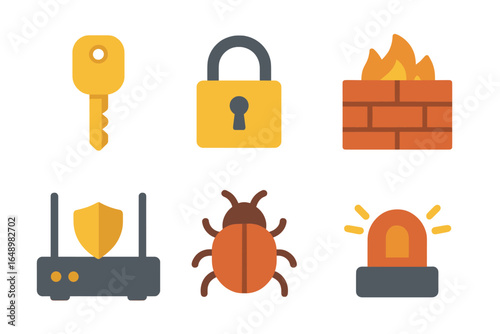 Security icons representing protection, safety, and surveillance systems used in modern technology environments