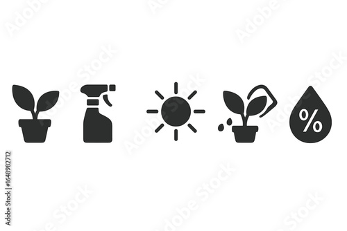 Illustration depicting essential care elements for houseplants during indoor gardening from watering to sunlight exposure