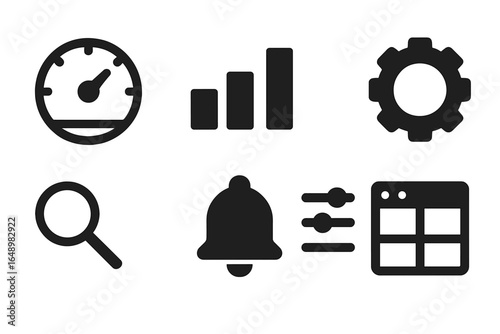 Icons representing various functions and controls for user interface design in modern applications