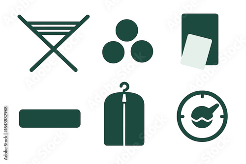 Visual representation of laundry and cleaning supplies used for household chores in a minimalist design style