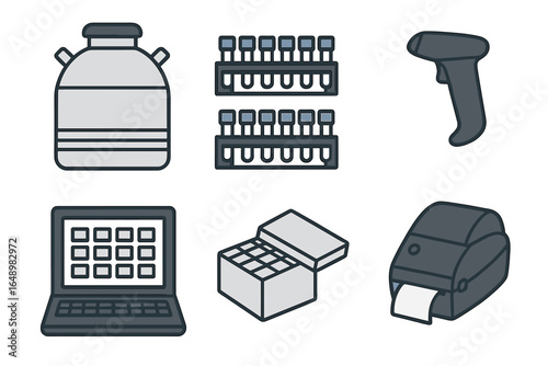 Items used for laboratory testing and inventory management in a scientific environment