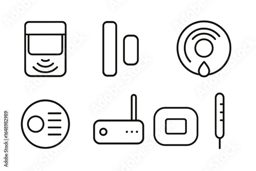 Different types of modern home security devices showcased in a minimalistic design for enhancing safety at home