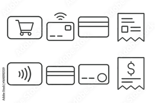 Icons representing various payment methods and shopping tools on a digital interface in a modern design