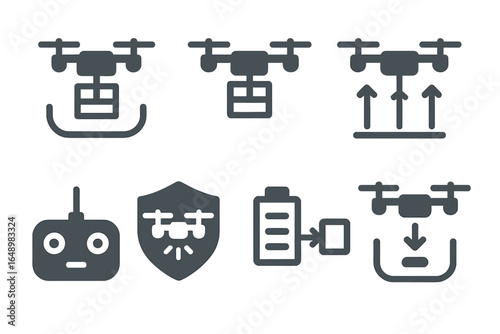 Drone technology icons showcasing various functionalities and operations for innovative applications
