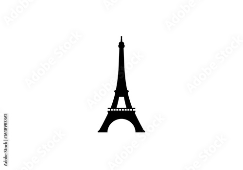 Iconic Eiffel Tower Silhouette Against White Background.