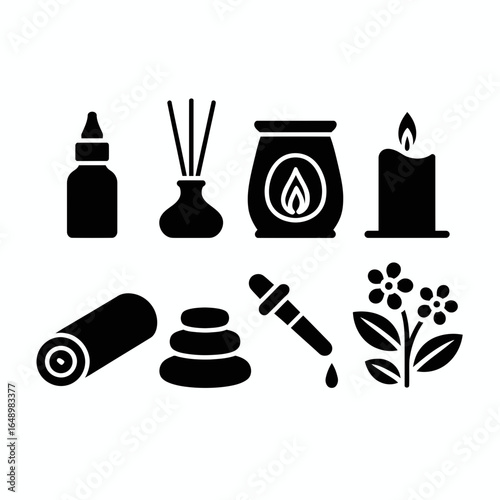 Collection of spa and wellness icons silhouette isolated on white background