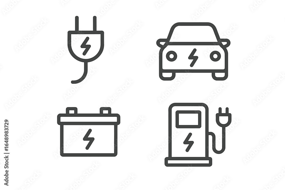 Electric vehicle charging icons representing modern energy solutions for transportation