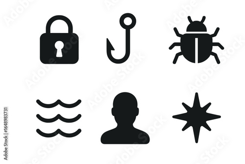 Illustration of various icons depicting security, fishing, insects, water, and more for an informative guide