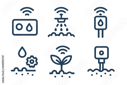 Smart irrigation system symbols showcasing various technologies for efficient water management in agriculture