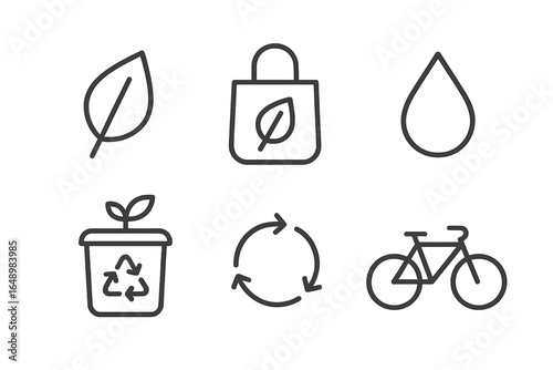 Environmental icons representing sustainability, recycling, and eco-friendly practices in a minimalistic style