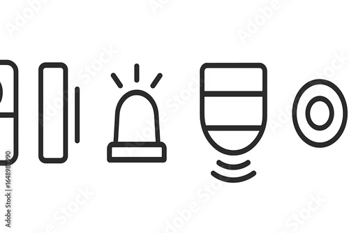 Security alarm icons displayed on a digital interface indicating alert modes in a modern home setting