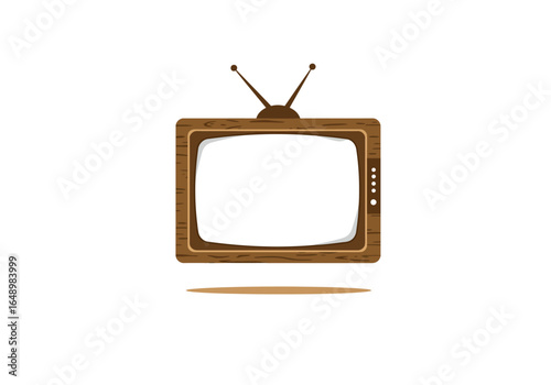 Retro Television Set with Wooden Frame and Antenna.