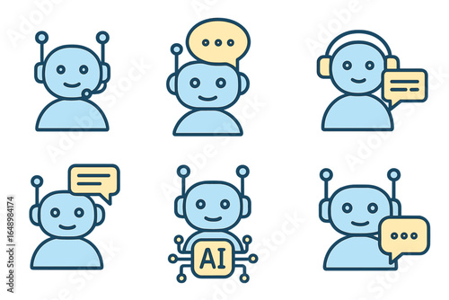 Collection of friendly chatbot illustrations suitable for tech-related content and communication themes