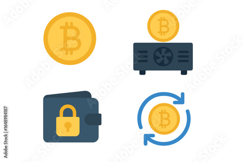 Exploring elements of cryptocurrency with digital wallet and mining icons