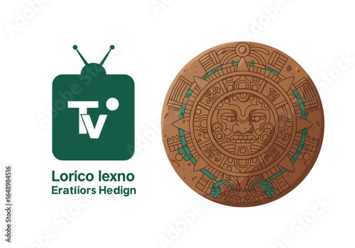 Detailed Aztec Sun Stone Illustration with Intricate Carvings and Ancient Symbolism.