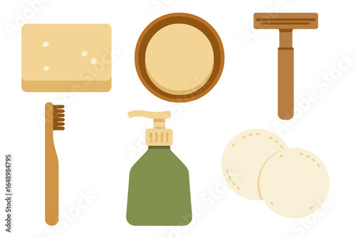 Essential personal care items arranged on a clean background for daily use and grooming routine