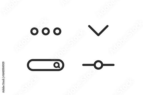 User interface elements displayed including three dots, downward arrow, search bar, and slider control for digital interaction