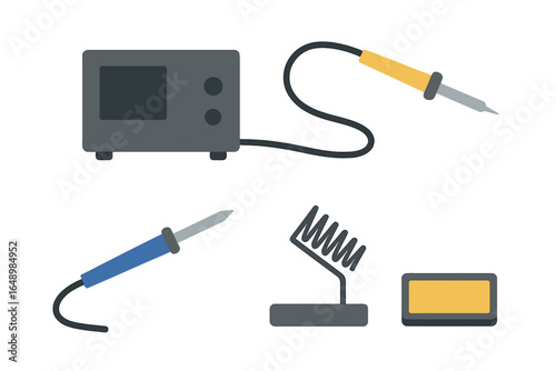 Soldering station with tools for electronics work in a workshop setting during the day