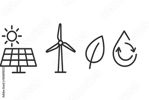 Renewable energy symbols represent solar, wind, and water resources promoting sustainability in modern society