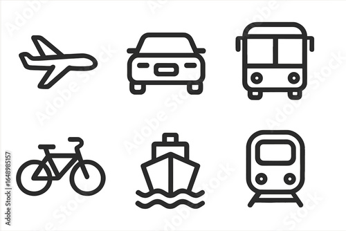 Various modes of transportation including air, land, and sea depicted in simple line icons for easy understanding