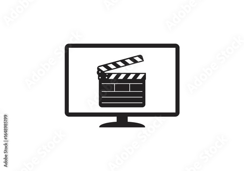 Black and White Monitor Displaying a Clapperboard Icon.