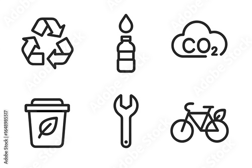 Icons showcasing eco-friendly practices like recycling, conservation, and sustainable transport for daily life