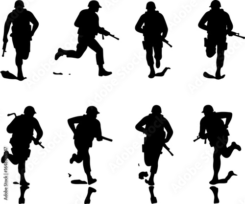  American Army, Military,  Running Soldier Silhouettes with Weapons" 