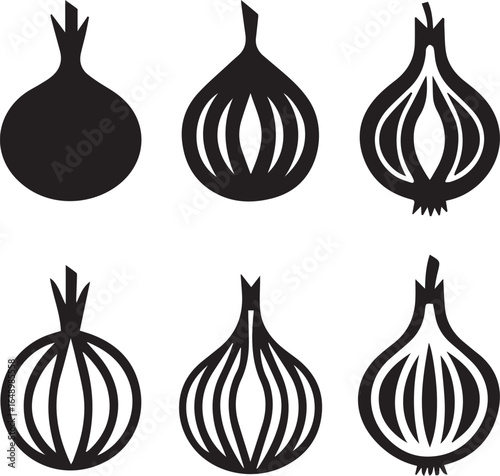 red onion silhouette vector set, black set of garlic bulbs isolated