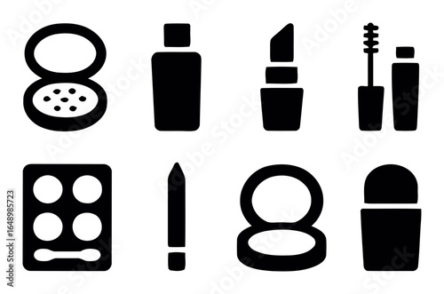Collection of eight black cosmetic silhouettes isolated on a white background isolated on white background