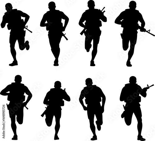  American Army, Military,  Running Soldier Silhouettes with Weapons" 