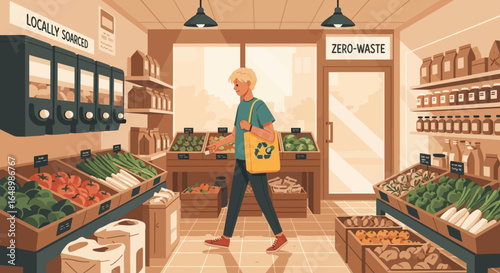 Zero Waste Market Sustainable Shopping and Eco-Friendly Lifestyle in a Local Grocery Store
