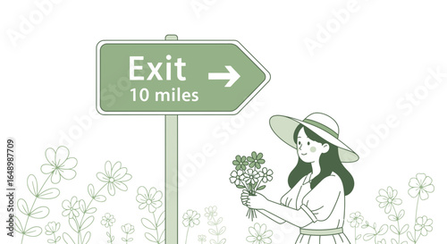 Girl With Flowers Seeking Escape On Journey Ten Miles To Exit